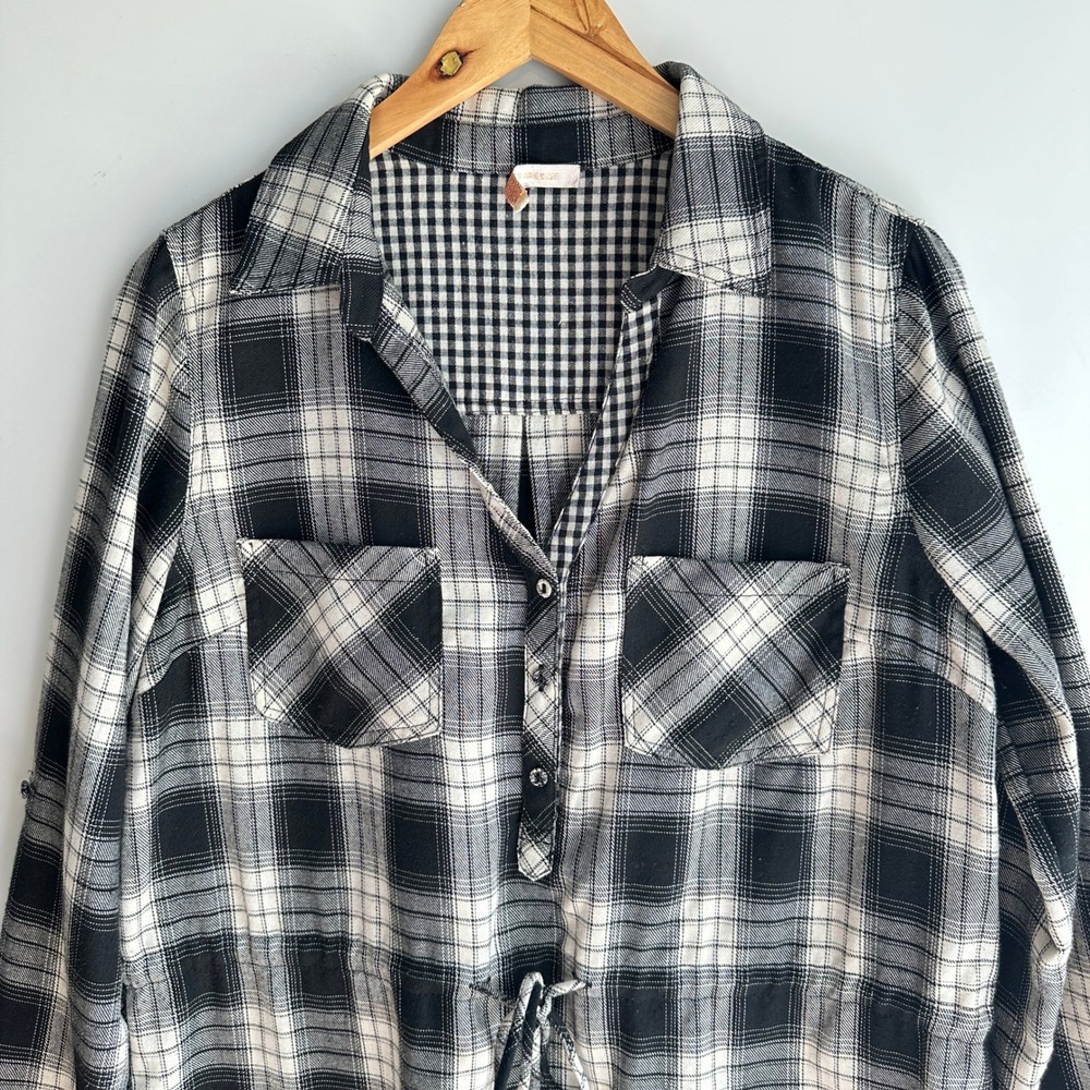 Skies Are Blue Shirt Dress Black/White Drawstring Waist Medium Oversized - Picture 4 of 16